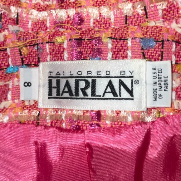 Vintage Harlan Tweed Pink Orange Plaid Blazer Suit Jacket Pink Buttons Size 8 - Picture 3 of 7